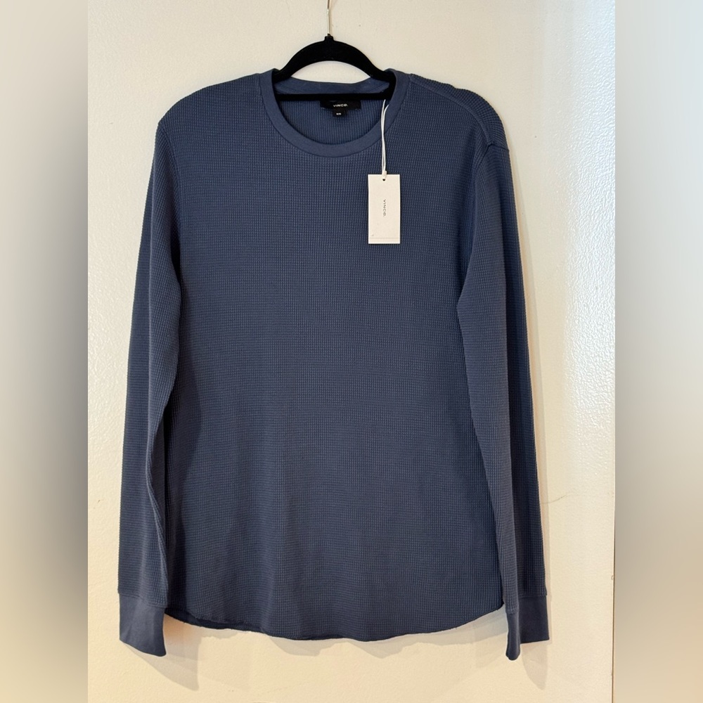 NWT Vince Men's Long-Sleeve Waffle Crewneck 100% Cotton - Slate Blue